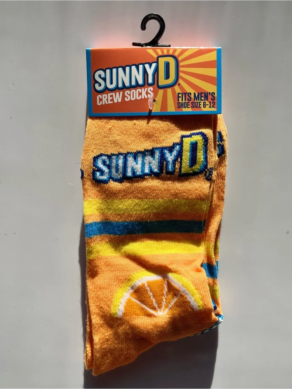 Sunny D Unisex Novelty  Crew Socks - Orange with Blue and Yellow Accents
